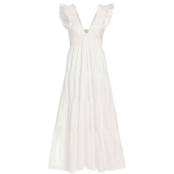 LoveShackFancy Womens Arnene Poplin Smocking Tiered Maxi Dress Small White - NWT - Picture 6 of 6